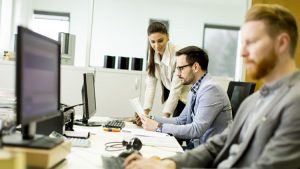 Two office workers collaborating.